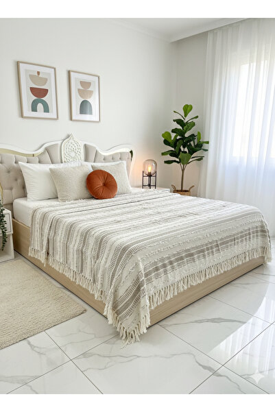 NATURAL FABRICA غطاء سرير مزدوج ذو حواف مزخرفة