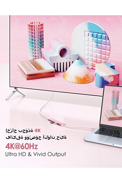 LENTION 8-in-1 USB-C Hub CB-CE18s — 4K@60Hz HDMI, 100W PD, 5Gbps, 3x USB3.0, SD/microSD (Rose Gold