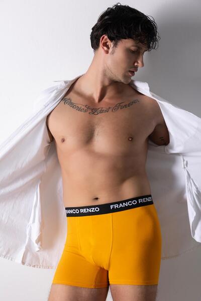 FRANCO RENZO Men's 3-Piece Luxury Boxed Cotton and Stretch Fabric Boxers - White - Çağla - Yellow