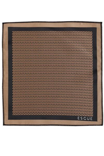 Esgue Σετ δώρου 8 εκ. χειροποίητο μπεζ μαύρο μαντήλι με σχέδιο & μπεζ μαύρο μανικετόκουμπα HSET:129