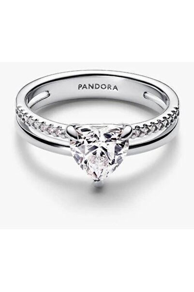 Pandora Shiny ring with two bands and heart Zirconium in 925 Silver - 54
