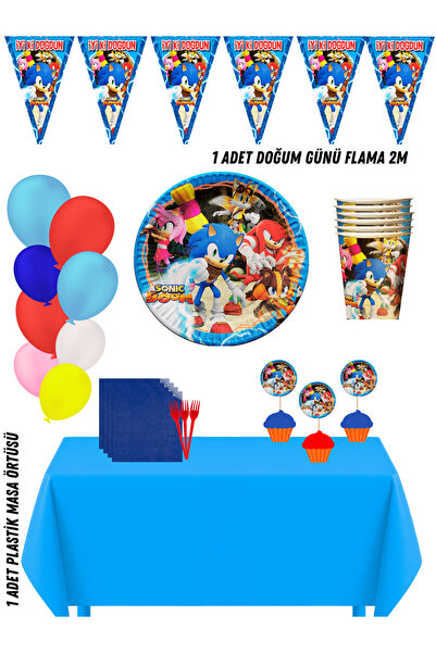 HAPPYLOOPPARTY مجموعة زينة حفلات أعياد الميلاد سونيك بوم كيربي سونيك لـ 16 شخصًا