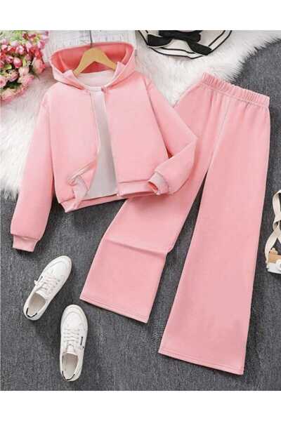 buendiakids Unisex Çocuk Pembe 3 İplikk Kapüşonlu Fermuarlı Sweatshirt-Bol Eş...