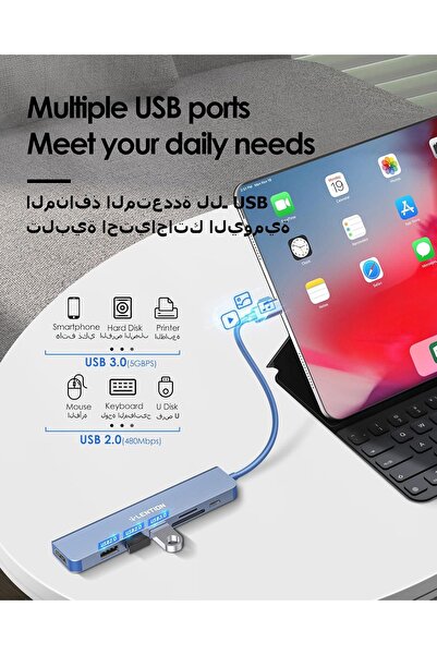 LENTION USB C Hub with 100W Charging, 4K HDMI, Dual Card Reader, USB 3.0 & 2.0 (CB-CE18, Blue)