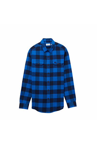 Lacoste Men's Slim Fit Plaid Blue Shirt Ch2311.11M