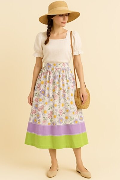 OEM Cotton Skirt with Floral Print, Size L