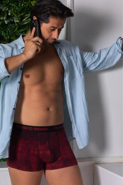 FRANCO RENZO Men's 6-Piece Luxury Boxed Cotton and Stretch Fabric Patterned Boxers - Black - Red - Claret Red