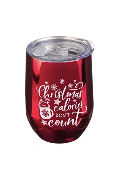 OEM Red Christmas thermos mug, 330 ml, festive print, transparent lid
