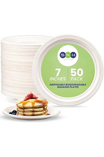 SNH Packing أطباق صديقة للبيئة قابلة للتحلل الحيوي من بقايا قصب السكر، مقاس 7...