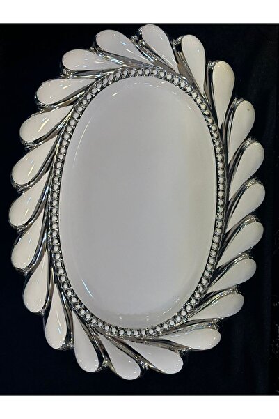 pırıltı home 5 Pieces Porcelain Serving Presentation Plate Set Silver Gilt