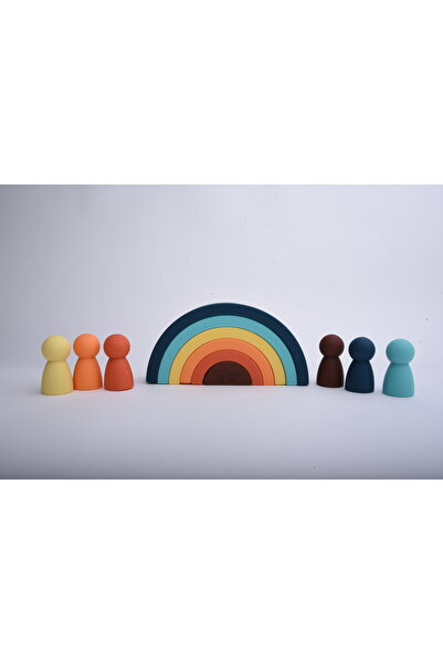 Pitikot Set 12 Piese Pitikot® – Curcubeu de Stivuit cu 6 Inele și 6 Pioni, Din Silicon Moale