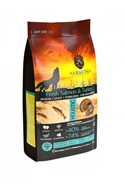Ambrosia Dry Dog Food Adult Mini Senior Sterilized, Salmon and Turkey, Hypoallergenic, Grain-Free, 1