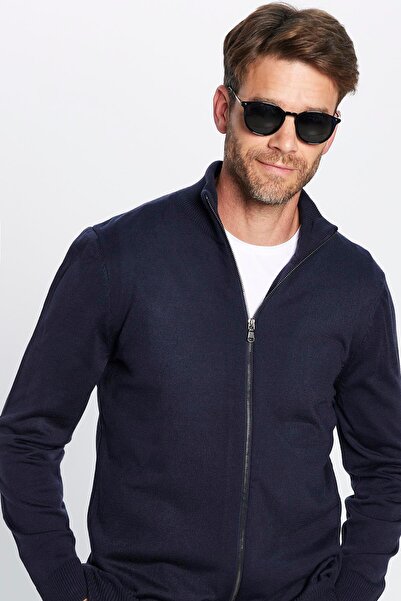 Tudors Men's 3-Pack Black-Navy-Grey Slim Fit Slim Fit Mock Neck Zip Plain Cardigan