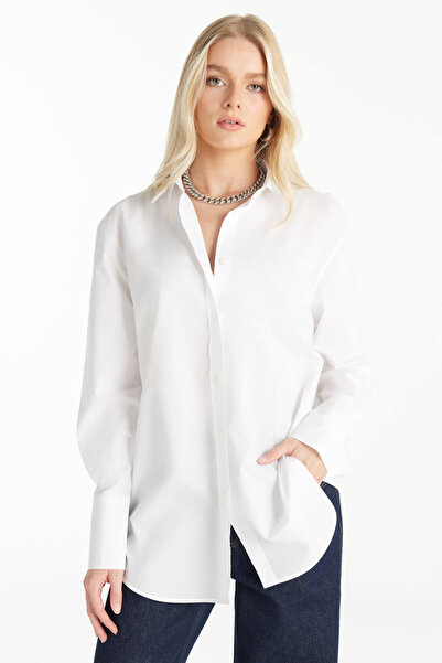 Ted Baker KIRIK BEYAZ OVERSİZE POPLİN GÖMLEK
