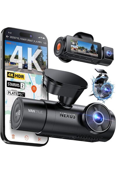 VANTRUE كاميرا لوحة القيادة N4 Pro S 4K ثلاثية القنوات (أمامية 4K، داخلية 1080P، خلفية 2.5K)