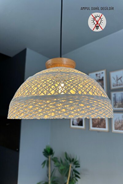 Bamyum Bohem Recycle İplik Jüt El Yapımı Beyaz İplik Ahşap Tabak Başlık Tekli...