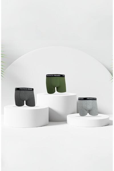 FRANCO RENZO Stretch Fabric 3-Pack Premium Box Cotton Boxers - Khaki - Anthracite - Gray
