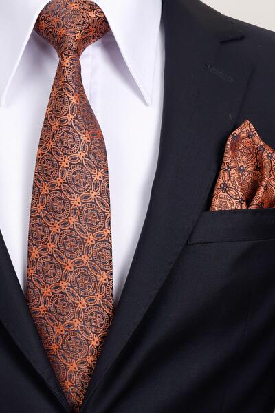 Esgue 8 cm Hand Made Tile Navy Blue Motif Pattern Tie Handkerchief & Cufflink Gift Set Hset:119