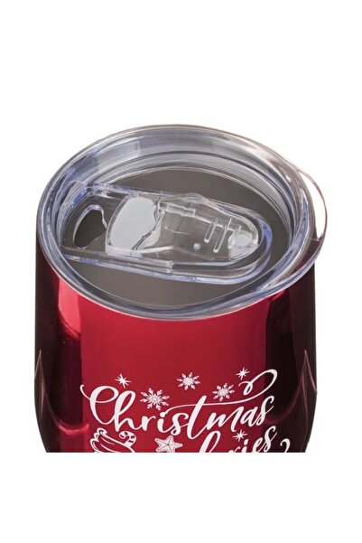 OEM Red Christmas thermos mug, 330 ml, festive print, transparent lid