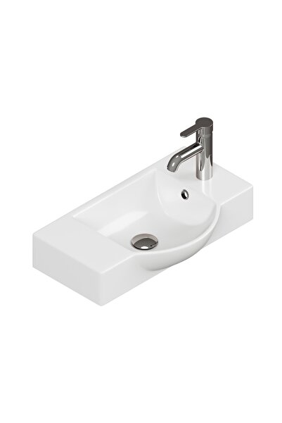 AQUA BAGNO Minizia 55x32x10 cm Beyaz Seramik Lavabo – Taşma Delikli | 34.30.55.1.TR