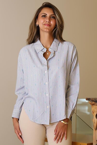Nazen Giyim Long sleeved buttoned lacy ecru women's shirt 29754-2y5