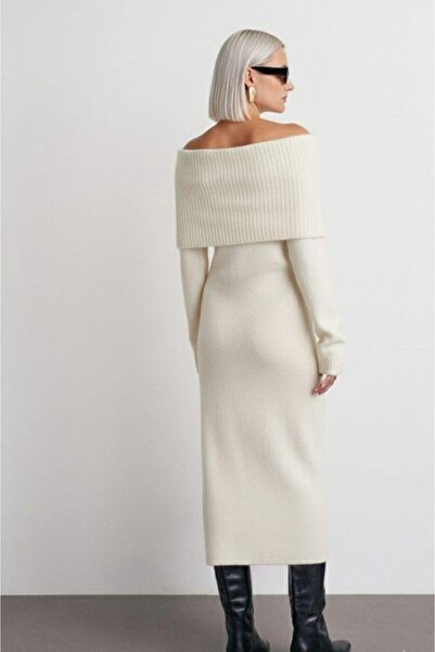 Cockatoo Ecru Madonna Collar Textured Knitwear Dress