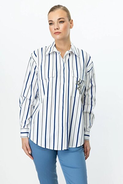 Nazen Giyim Star-detailed striped lacy women's shirt 56300-2y5