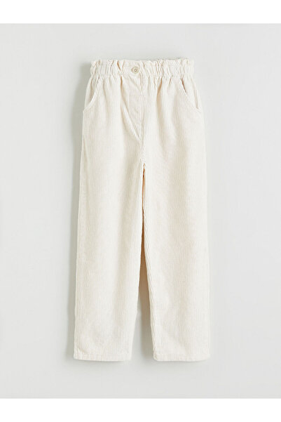 LC Waikiki Pantaloni din catifea pentru fete cu talie elastică ecru