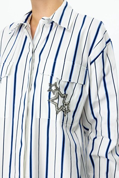 Nazen Giyim Star-detailed striped lacy women's shirt 56300-2y5