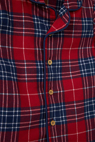 DeFacto G4983A5Rd79 Red Baby Boy Pajamas Woven Checkered Long Sleeve Flannel Top Long Bottom