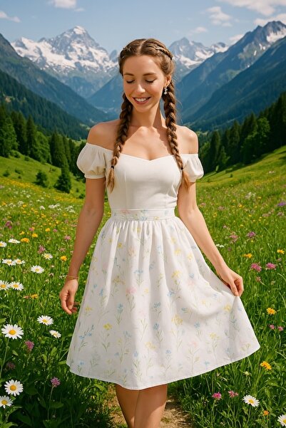 OEM White cotton skirt with floral print, size L