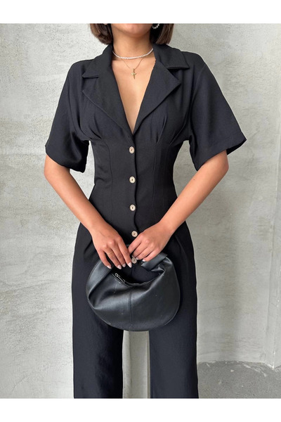 ZENGEZUR MALL Sptrns Long Linen Jumpsuit S255059 Black (142011) (Size: m)