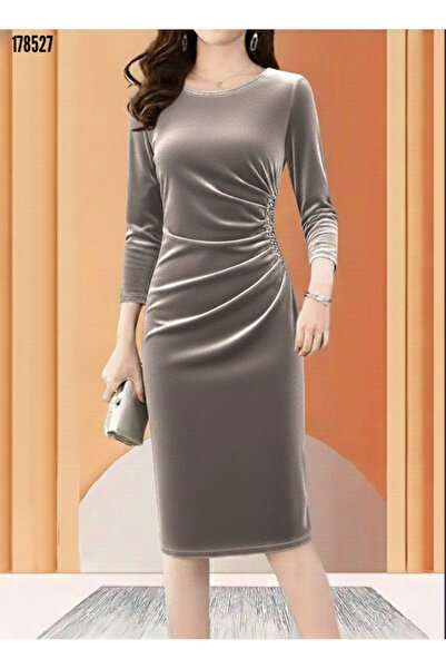 Viyamo Νέα σεζόν Γυναικείες πέτρες και λεπτομέρεια με βελούδινο φόρεμα με βελούδινο μήκος