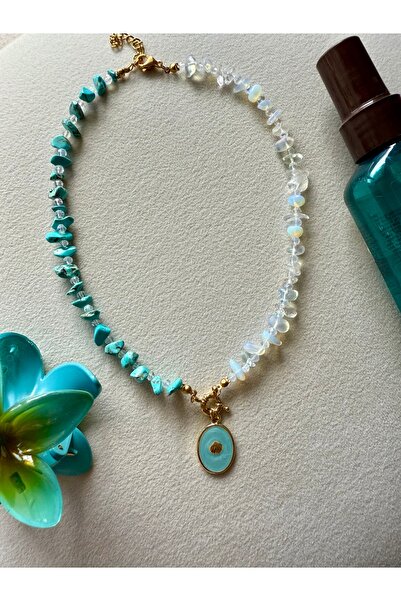 Gigi Aytaşı ve turkuaz taşından oluşan tasarım kolye