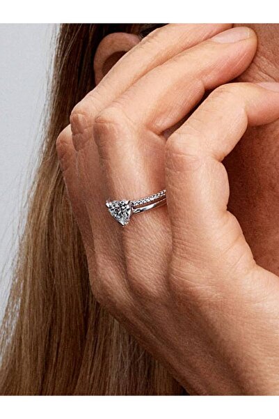 Pandora Shiny ring with two bands and heart Zirconium in 925 Silver - 54