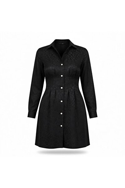 Eight Fashion Women's Black Leopard Pattern Shiny Buttoned Stylish Short Dress