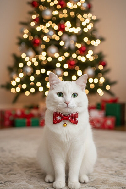 Cocopet Yılbaşı Temalı Papyonlu Kedi Boyun Tasması Neol kedi tasması arkadan bağlamalı