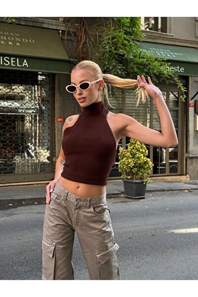 MAMAYAGA Γυναικεία μπλούζα με μισό ζιβάγκο, ελαστική, με γένια, ανοιχτή πλάτη, αθλητική κομψή σχεδίαση, μπλούζα με ανοιχτή πλάτη