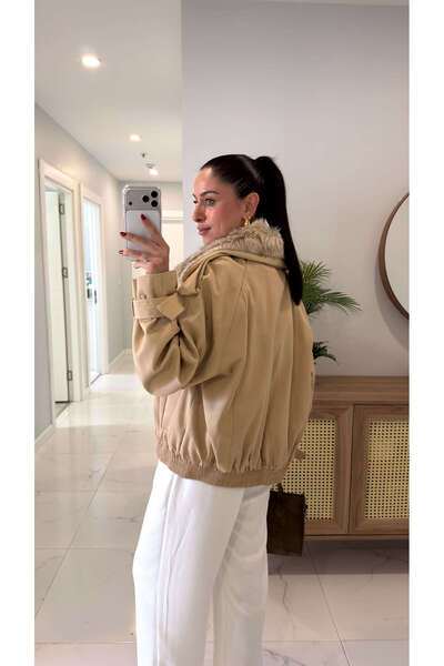 BİRCANÇİL Elisa Mink Collar Fur Detailed Trench Coat