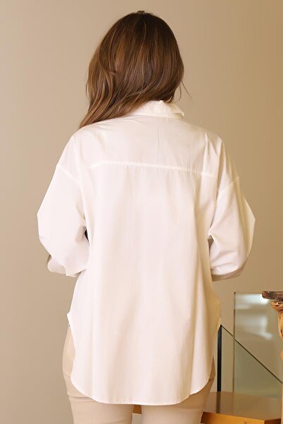 Nazen Giyim Elephant Printed Long Sleeve Ecru Women's Shirt 29591-2Y5