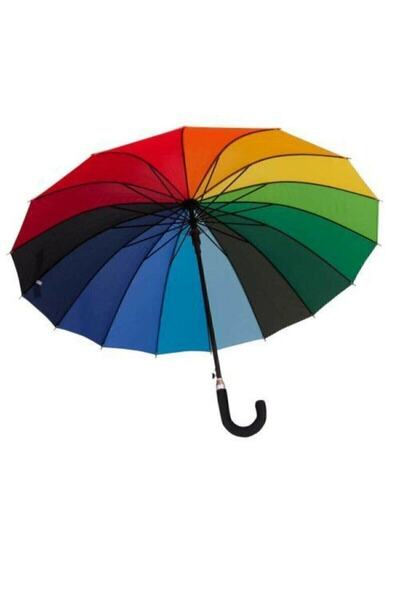 Elioure Renkli Büyük Boy Gökkuşağı Desenli Şemsiye, Şık ve Kullanışlı Tasarım