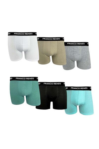 FRANCO RENZO Men's 6-Piece Luxury Boxed Cotton and Stretch Fabric Boxers - Mint - Black - Gray - White - Light Khaki - Stone