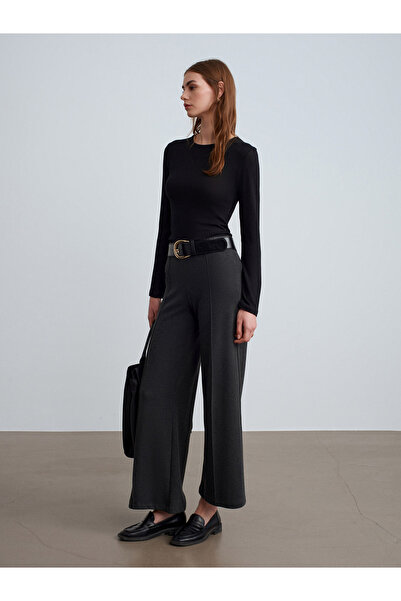 Dilvin 71941 Elastic Waist Wide Leg Sweatpants-Anthracite m