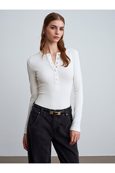 Dilvin 32024 Snap Fastener Modal Blend Top-Ecru