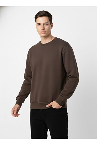 assef Unisex Relax Fit Comfortable Cut Cotton Soft Textured Fleece Inside Crew Neck Sweatshirt