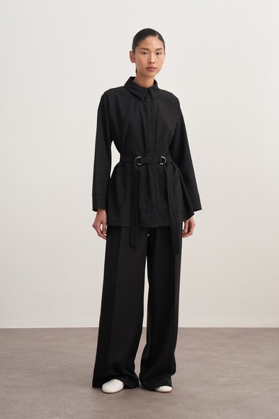EBU Prive Women's Gabardine Belted Shirt Black