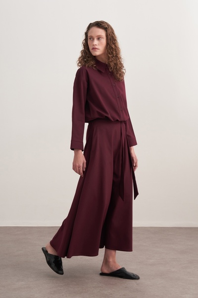 EBU Prive Women's Gabardine Shirt and Flared Skirt Set Plum