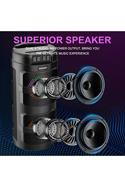 Tim Portable Bluetooth Speaker – LED, USB, Aux, Type-C Charging, Clear Sound, Powerful Bass