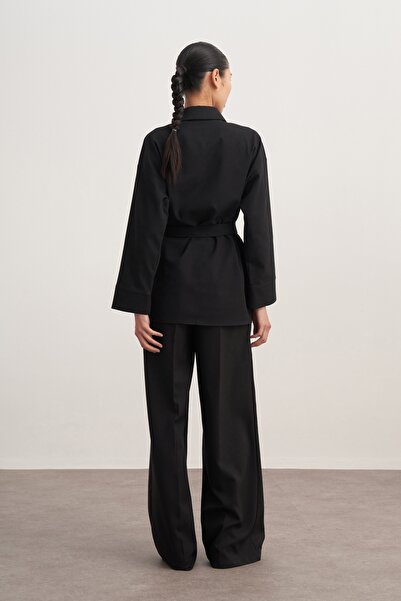 EBU Prive Women's Gabardine Belted Shirt Black