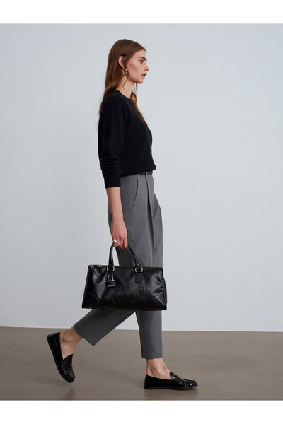 Dilvin 72216 Belted Pleated Fabric Trousers-Grey